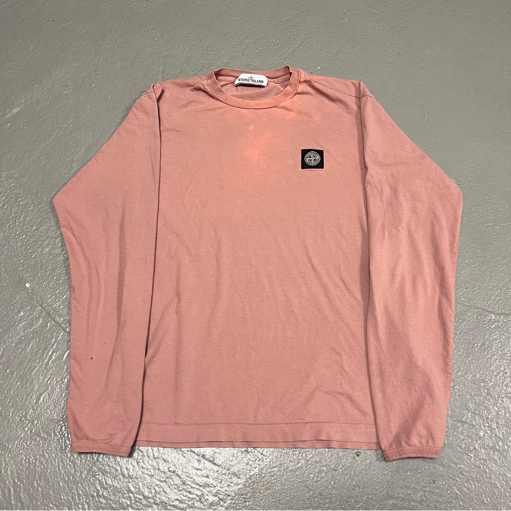 Stone Island Logo Patch Red Pink Long Sleeve Cotton Shirt SIZE LARGE